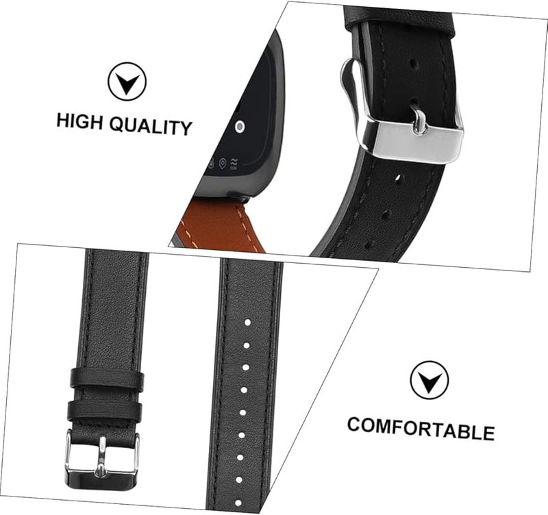 Black Genuine Leather Vintage Watch Strap Compatible with Fitbit Durable Comfortable Wristband for Men and Women - Image 3